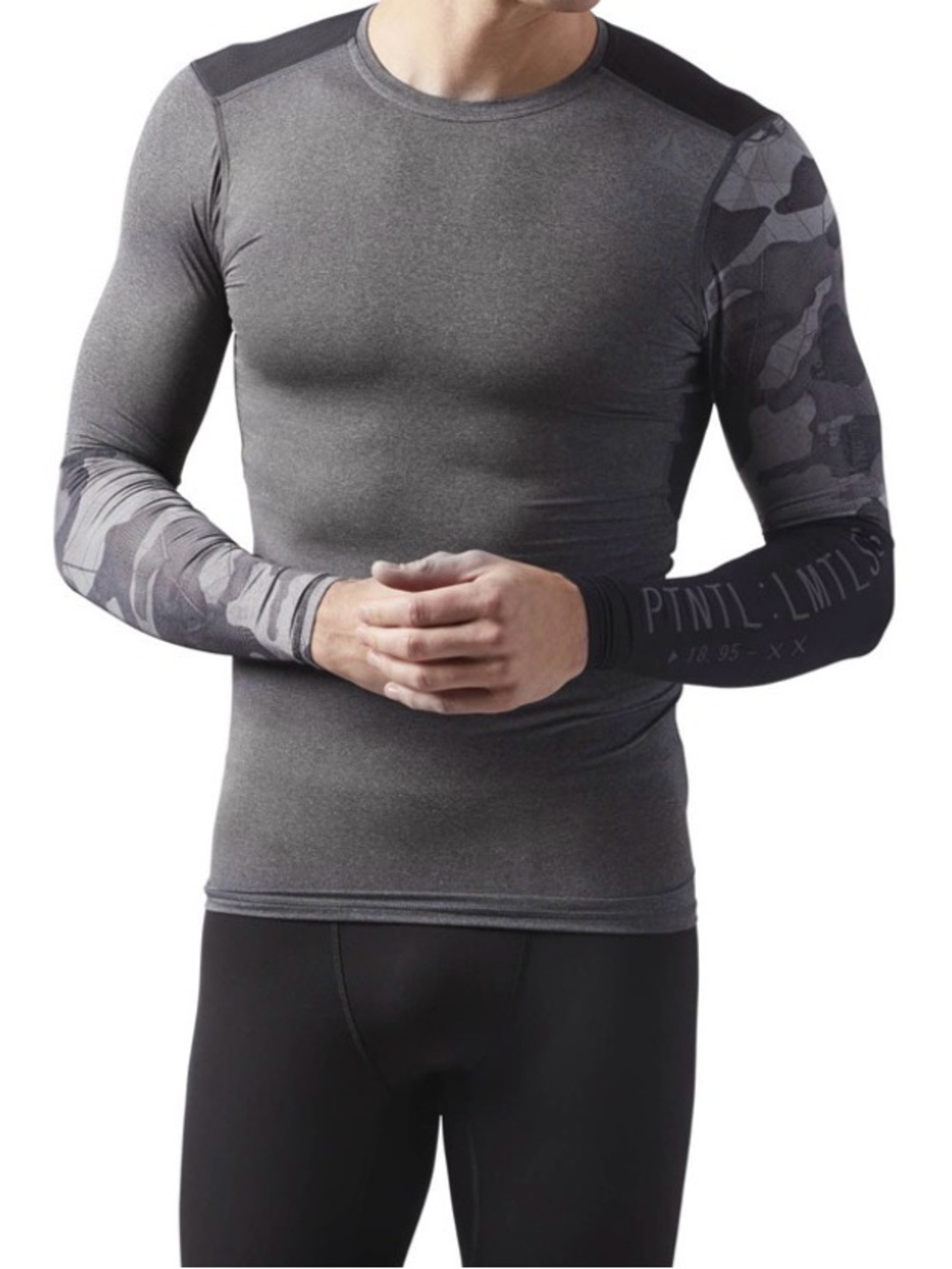 Reebok Gray Black Activchill Camouflage Compression Long Sleeve Performance 2XL
